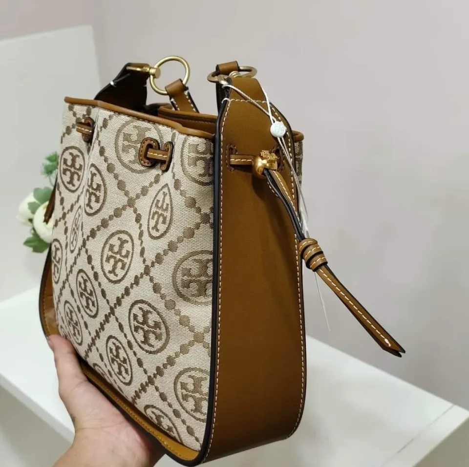 Tory Burch 139098 T Monogram Jacquard Bell Bag Hazelnut Brown