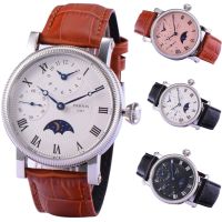 42mm PARNIS Blue Hands GMT Moon Phase hand winding movement mens Watch