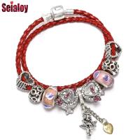 SEIALOY Red Woven Long Leather Love God Cupid Charms Bracelets For Women Men Symbol Couple Beads Brands Bracelet Bangle Gifts