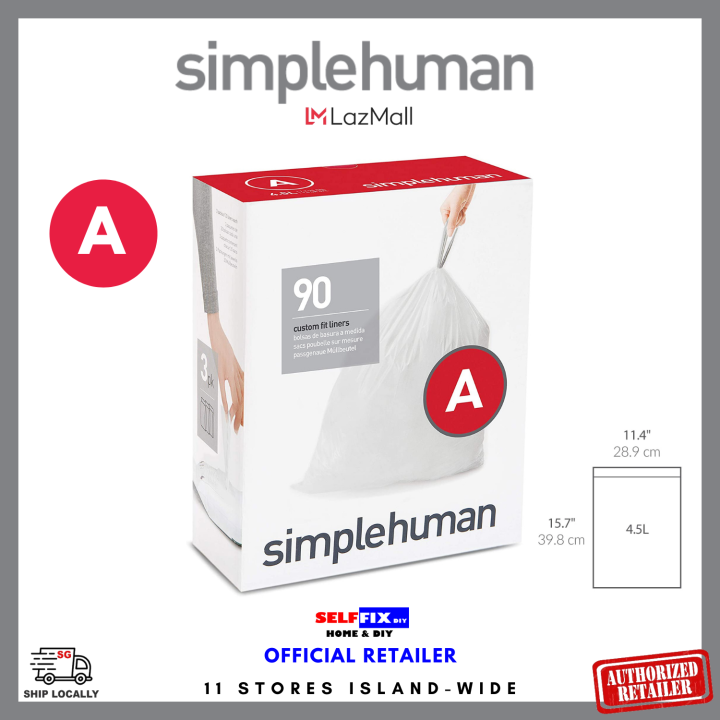 simplehuman Code A Custom Fit Liners (4.5L) - 90pcs (3pk x 30) - Trash Bin  Refill Bags - CW0250