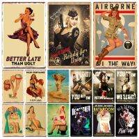 Vintage Pin Up Girl ป้ายโลหะ Retro Beauty Plaque สำหรับห้องน้ำ,บาร์,ห้องนั่งเล่น,และโปสเตอร์ดีบุกตลกๆกับ Pretty Lady Design