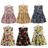 【Ladies shop】1 5ปี BabyGirlDress ผ้าฝ้ายผลไม้พิมพ์ชุดลาย DotDresses สำหรับเสื้อผ้าเด็ก