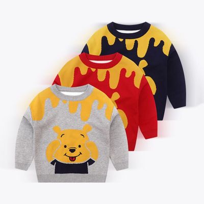 Girls Boys Disney Sweater 2023 Autumn Winter Kids Winnie The Pooh Knitted Pullouver Tops 4-10 Years Children Cartoon Clothes