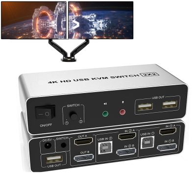 【CW】♙✓❣  DisplayPort KVM 60Hz 2X2 Mixed inputs 2 Monitors Computers for laptop