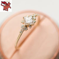 แหวนทอง ทองคำแท้ 96.5% แหวนผู้หญิง สแควร์เพชรเพทายแหวนหญิงเครื่องประดับหรูหราหมั้นแหวนเจ้าสาวแต่งงานเครื่องประดับ