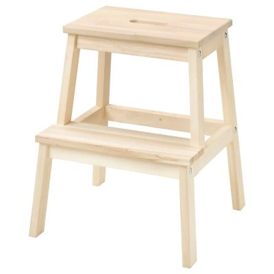 เก้าอี้ 2 ชั้น บันได บันไดเคาน์เตอร์ BEKVAM มี 2 สีขาวกับสีไม้ Step stool เก้าอี้ ม้านั่ง สตูล เก้าอี้ไม้จริง 2 ขั้น ไม้แอสเพน ขนาด 50 ซม.