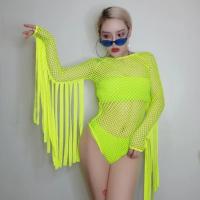 Jazz Dance Costume Neon Green Tassel Jumpsuit Nightclub Gogo Dancer Stage Hip Hop Clothes Dj Suit Female Rave Bodysuit