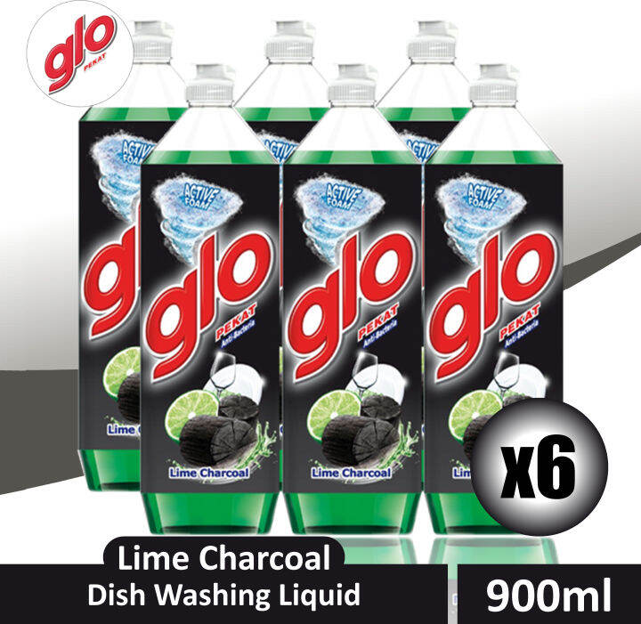 Glo 800ml Active Foam Lime Charcoal Dishwashing Liquid (Bundle Of 6