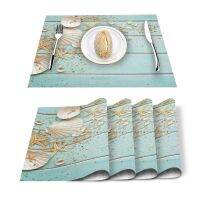 【CW】 4/6pcs Set Table Mats Board Shells Starfish Printed Napkin Accessories Placemats