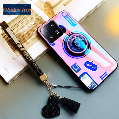 Gloden tree For Xiaomi 13 13 Pro Case Camera Pattern + Stand + Beautiful Tassel Hand Strap Protective Back Cover Couple Cases