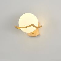 New-classic Wood Led Wall Moon Lamp Round Glass Shade Modern Minimalist Mounted Sconce Wall Lights for Bedroom Stair 110V 220V