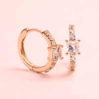 Grace Fine Jewelry ต่างหูห่วงทองแท้ 9K Pave Princess Cut  White Sapphire Huggies