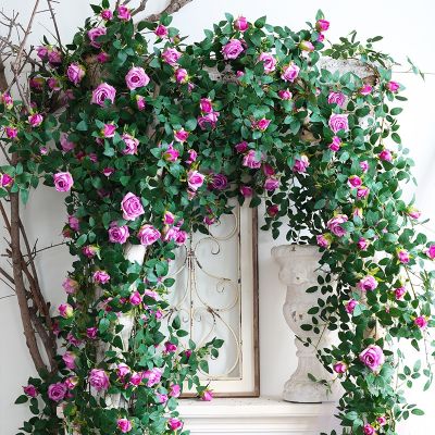 [AYIQ Flower Shop] เถาวัลย์กุหลาบประดิษฐ์ต้นไม้แขวน175ซม./69นิ้วพวงมาลัยผ้าไหมของตกแต่งงานแต่งงานและงานวันเกิดรั้วผนังพืชบ้านสวนสีเขียว