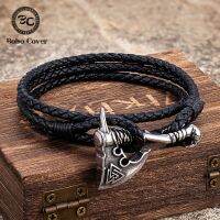 Vikings Axe Triangle Bracelets Men Stainless Steel Self-defense Thors Hammer Leather Bangles Nordic Amulet Jewelry Dropshipping