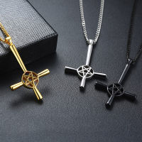 INVERTED CROSS PENTAGRAM 5 POINTED STAINLESS STEEL PENDANT NECKLACE MEN JEWELRY