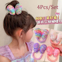 4Pcs/Set Fashion Sequin Big Butterfly Hair Rope Children Scrunchies Tie High Ponytail Braid Girl Rubber Band Headwear Hair Accessories