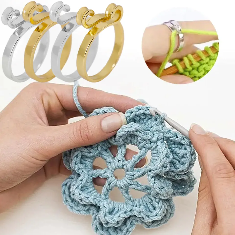 Multi Style Alloy Knitting Ring Adjustable Crochet Loop Finger