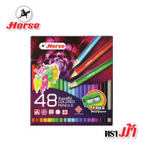 Horse ตราม้า ดินสอสีไม้ยาว 48 สี+กบเหลา รุ่นใหม่ กล่องกระดาษสีม่วง จำนวน 1 กล่อง