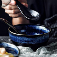 Japanese rice bowl creative stoneware tableware black retro bowl ceramic rice fruit foot bowl home ho dinner ceramic bowl