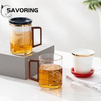 ❃✘ 350ml High-grade Koi Fish Art Glass Mug with Lid Filter Wood Handle Tea Water Separation Tea Cup Home Office Personal Gift Box