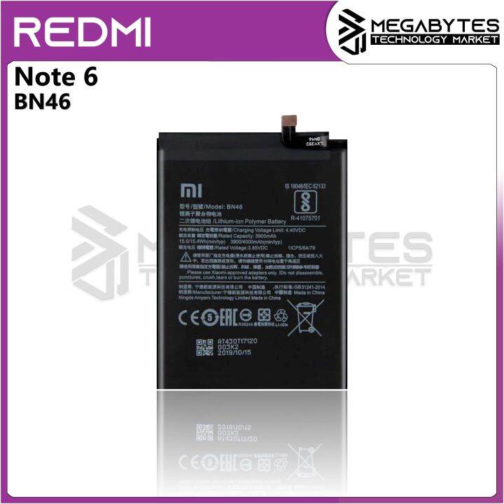 Battery for Redmi Note 6 BN46 4000mAh Built-in Full Capacity | Lazada PH