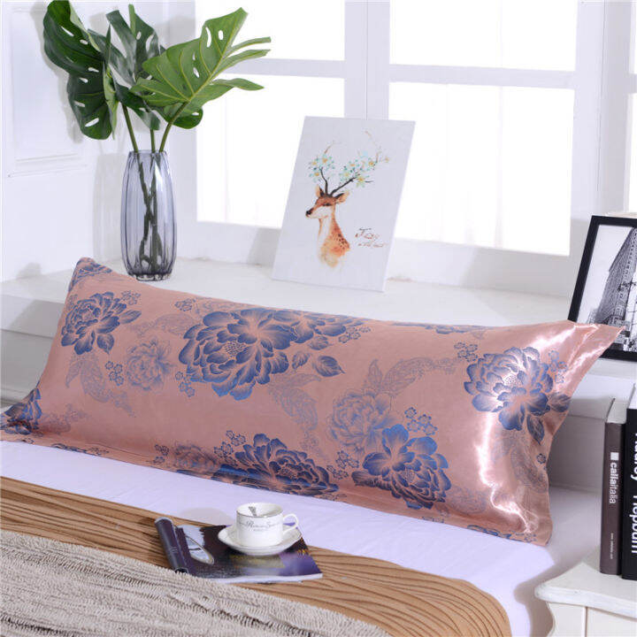 ultra-soft-printed-body-pillow-cover-couple-double-pillowcases-with-zipper-closure-solid-color-long-satin-silk-pillow-cases