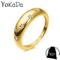 YOKADA แหวนดาวทองอัลลอยด์สำหรับผู้หญิงเครื่องประดับแฟชั่นปูพื้นเพทายสุกใส