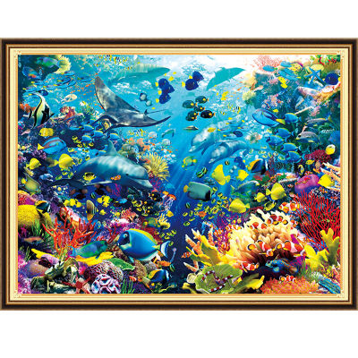 ใหม่เจาะรูกลม5D ภาพวาดเพชร DIY "OceanThe World" 3D เย็บปักถักร้อยปักครอสติช5D ตกแต่งบ้าน