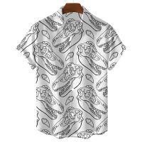 New Product Mens Shirt Cute Dinosaur Print Black And White Simple T-Shirtlapel Short Sleeve Oversized Mens Clothing Shirt Fashion Blouse