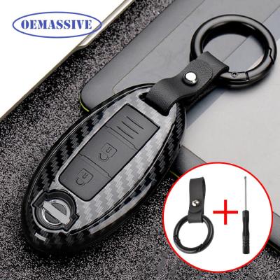 OEMASSIVE 3 Buttons Carbon Remote Key Fob Cover Case Shell Keychain For Nissan Qashqai Pulsar March 370Z Micra Juke Note Tiida