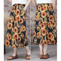 【มีไซส์ใหญ่】Plus Size XL-4XL Womens Elastic Waist Summer Skirts Vintage Floral Printed Female Midi Skirts