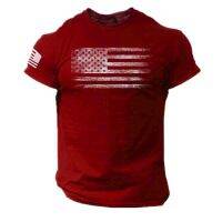 2023 Foreign trade summer new mens summer patriotic 3D digital printed short-sleeved slim T-shirt American flag T-shirt