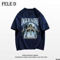 D] เสื้อท่อนบน T เสื้อ ·[ แนวสตรีทฮิปฮอปแบบหลวม FELE สไตล์ย้อนยุคแขนสั้นฤดูร้อนสไตล์ยุโรปและอเมริกาผ้าฝ้ายพิมพ์ลาย