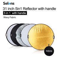 Selens แผ่นสะท้อนแสง Reflector 5in1 ขนาด 80 ซม. อุปกรณ์เพิ่มแสงสำหรับถ่ายรูป (สีทอง, เงิน, ขาว, ดำ, โปร่งแสง) 80cm 31inch 5in1 Reflector Light Mulit Collapsible With Non-slip Handle for Photography Photo Studio Lighting &amp; Outdoor Lighting