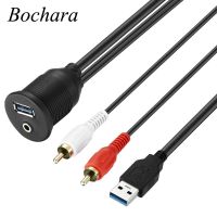 Bochara USB Flush Mount Panel USB 2.0 USB 3.0 Male to Female Extension 3.5mm Female to 2RCA Dashboard Cable For Car Motorcycle