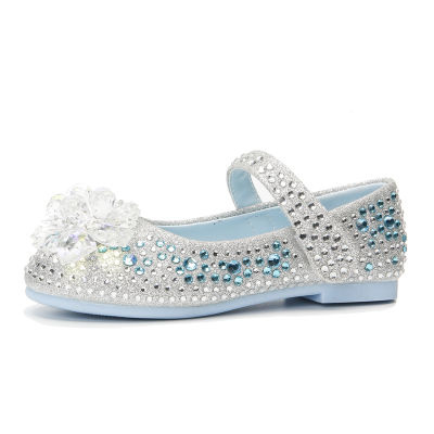 Children Bridesmaids Pump Shoes Girl Rhinestone Princess Glitter Shoes Silver Blue Wedding Party Flats Kids Mary Jane Shoes