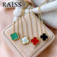 RAISS สร้อยคอสี่ใบโคลเวอร์ดอกไม้จี้สแตนเลสที่มี4สีสไตล์แฟชั่น