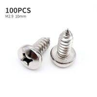 100pcs M2.9 10mm 304 Stainless Steel Screws Cross Recessed Round Head Tapping Screws Screw Nut Drivers