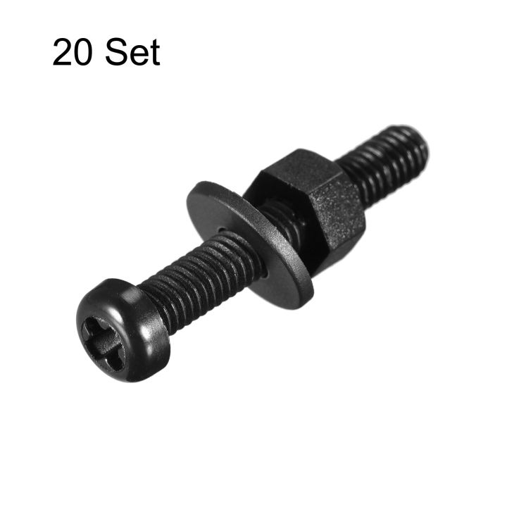 uxcell-20-set-nylon-screw-nut-washer-assortment-kit-m4x25mm-round-head-machine-screw-bolt-nuts-flat-washers-black-nails-screws-fasteners