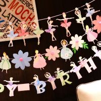 Flowers hanging flags girl princess birthday party layout colorful flag field girl baby hundred days fairy banner