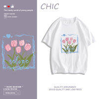 เสื้อยืดผู้หญิง CHIC ดอกไม้ที่สวยงามพิมพ์เสื้อยืดแขนสั้น สบาย ๆ A1248