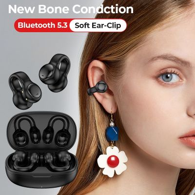 ZZOOI NEW Bone Conduction Bluetooth 5.3 Earphones Earclip Wireless Headphones Sport Waterproof Headset With Mic Noise Reduction Earbud