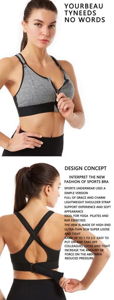 Women's Sports Bra Gathered Without Steel Ring Adjustable Belt Front Zipper  Yoga Running Vest Shockproof Underwear Plus Size