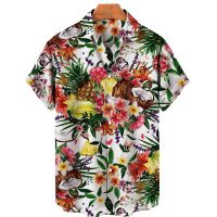 Special Offers Summer Hawaiian Shirts Fruit 3D Print Shirt Men Women Fashion Pine Shirts Single-Breasted Short Sleeve Blouse Mens Clothing