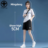 Mingdeng 522s#Womens Shorts กางเกงกีฬาขาสั้นผู้หญิงฤดูร้อนส่วนบางนักเรียนน้ำเอวสูงบางตรงทั้งหมดลำลอง