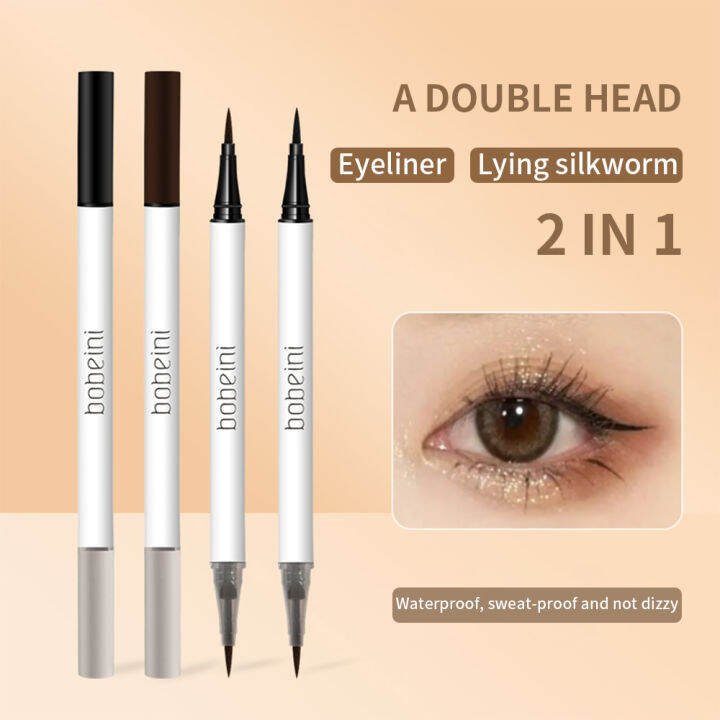 Dorisna Double Headed 2 In 1 Liquid Lying Silkworm Pen Matte Brown Black Eyeliner Highlighter