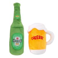 Funny Beer Toy 2 Pack Cute Beer Bottle Shape Dog Toys Puppy Chew Toy Charming Stuffed Plush Beer Mug Bottle Toy for Puppy Small Medium Dogs noble