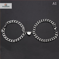 yuanhe 2pcs Punk Silver Color Chain Couple Bracelet For Women Stainless Steel Romantic Magnet Men Paired Things Fashion Jewelry Pulsera