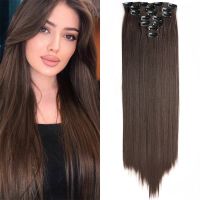 Synthetic Long Straight Hair Extensions 16 Clips In High Temperature Fiber Black Brown Hairpiece Naturel Hair Pieces For Women