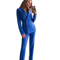 MVGIRLRU Office Lady Blazer Pant Suits Womens Notched Collar Buttons Jacket and Straight Trousers 2 Piece Sets